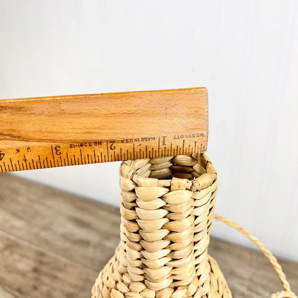 1970s Wine Bottle Holder, Hand-Woven Sea Grass Grapes & Leaves | Boho Bar Decor‎